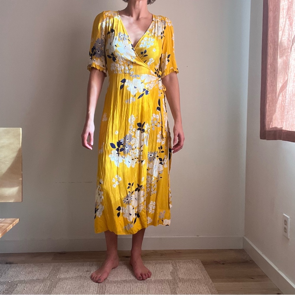 Sea New York Pia crepe floral midi wrap dress in yellow